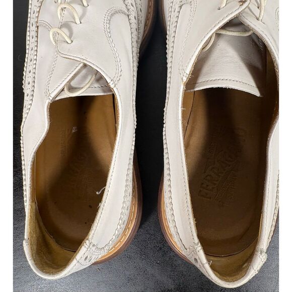 Salvatore Ferragamo White Leather Wingtip Brogues Mens Size 11